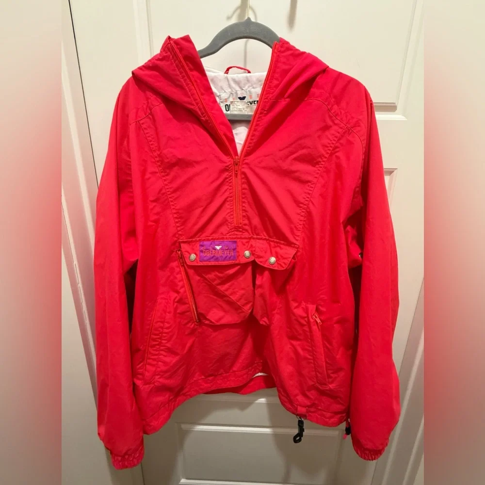 Men's Vintage Retro OBERMEYER Caribou Snowboarding Jacket. Neon Pink. Medium